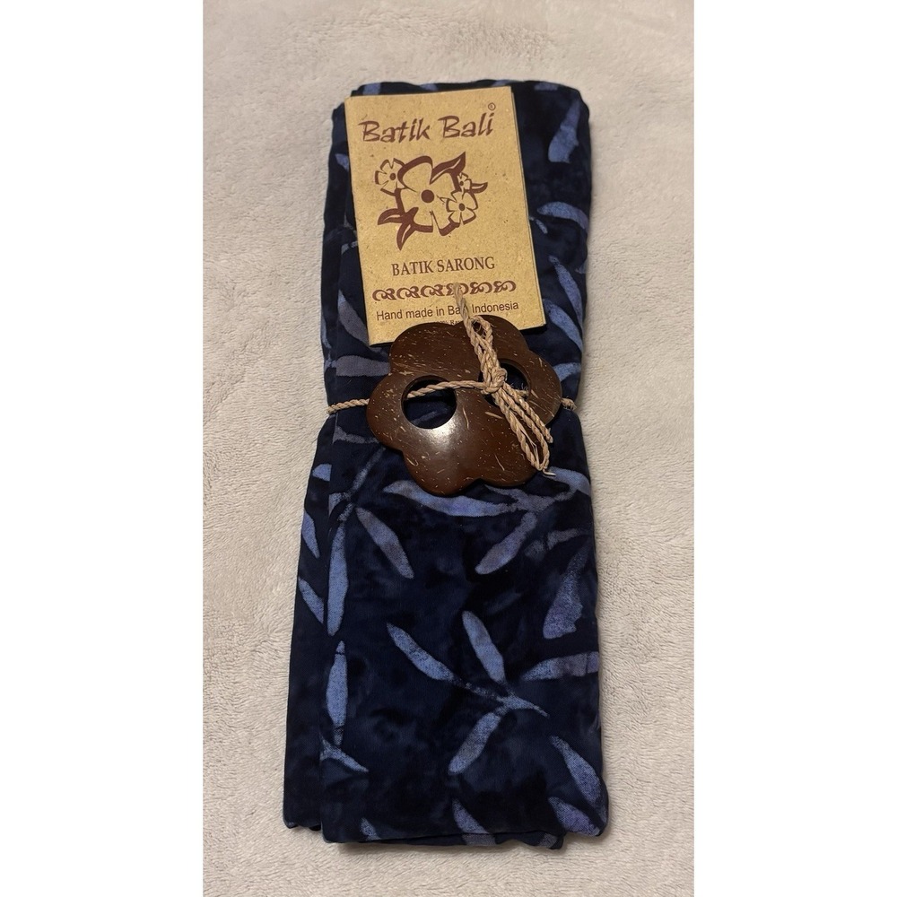 Batik Bali Handmade Indonesian Blue Leaf Botanical Sarong Swim Coverup NWT  OSFM